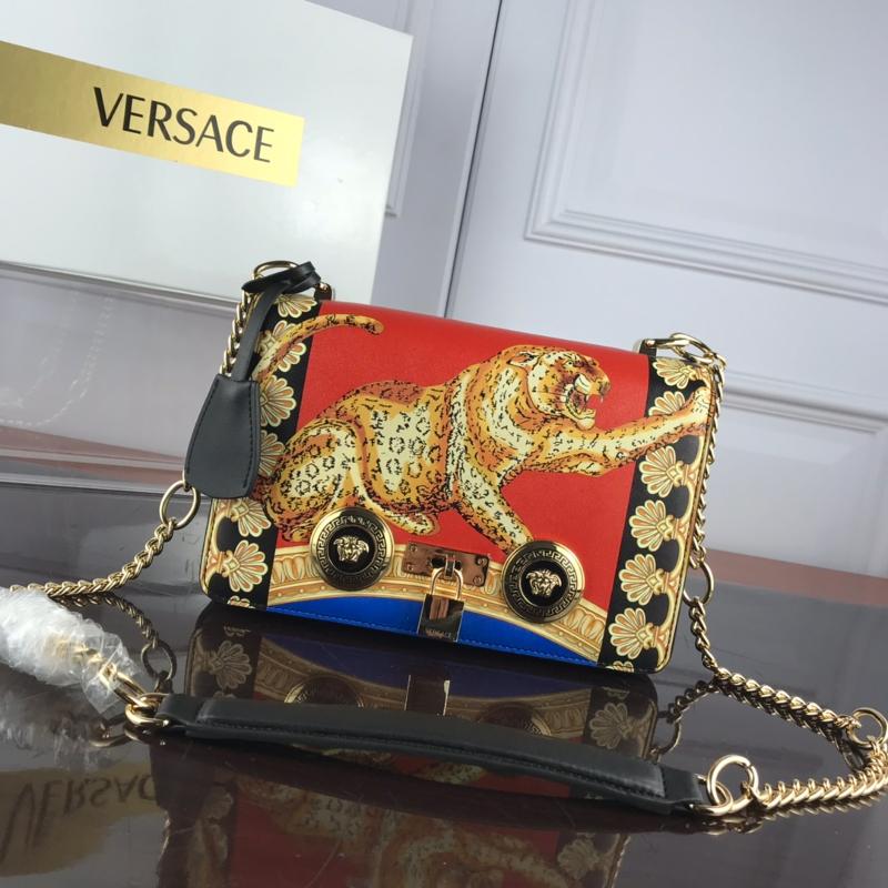 Versace Chain Handbags DBFG303 Printed Cheetah Red